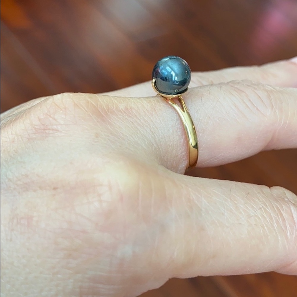 14k Solid Gold Black Pearl Ring - image 6